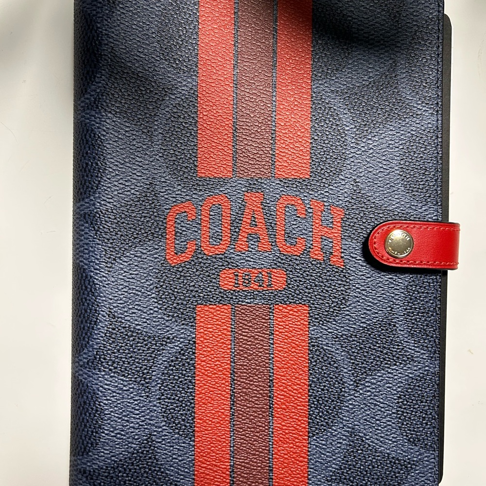Coach Leather Varsity Blue and Red Notebook Cover with Notebook - NWT